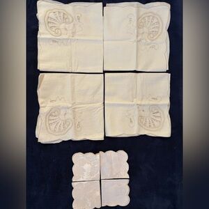 Vintage Waterford - 4 Cream 100% Linen Dinner & 4 Jacquard Damask Cocktail